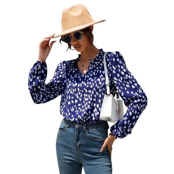 

women's blouses & shirts 2021 autumn and winter thin temperament fashion mink print lapel pullover long sleeve loose fresh shirt women, White
