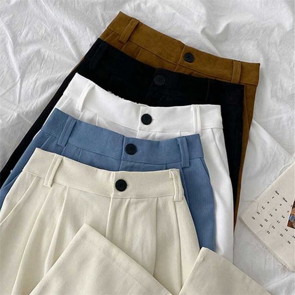 

wavsiyier korean style woman pants spring streetwear high waist wide leg pant autumn straight casual solid trousers women 211118, Black;white
