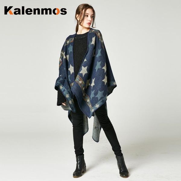 

scarves cloak poncho scarf women print stars travel shawl imitation cashmere capes national wind fork cloaks wrap pashmina autumn winter, Blue;gray
