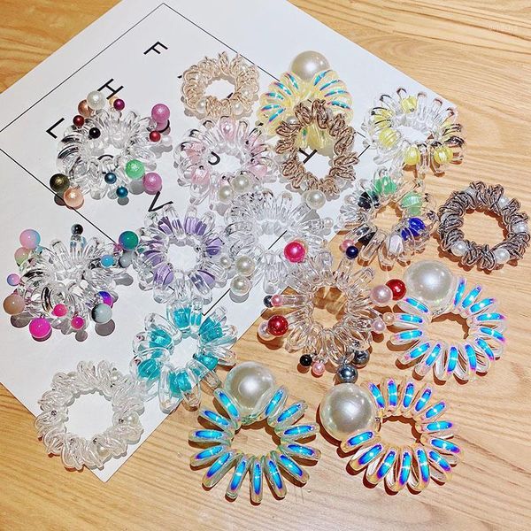 

women girls cute colorful pearls telephone line hair rubber bands sweet ponytail holder scrunchie fashion accessories1