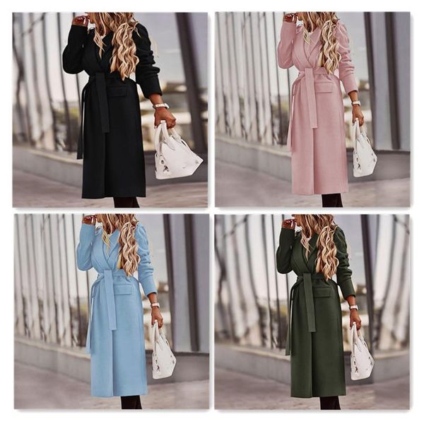 

women's trench coats women elegant long cotton coat with belt solid color sleeve outerwear ladies drop shoulder overcoat 2021 winter cl, Tan;black
