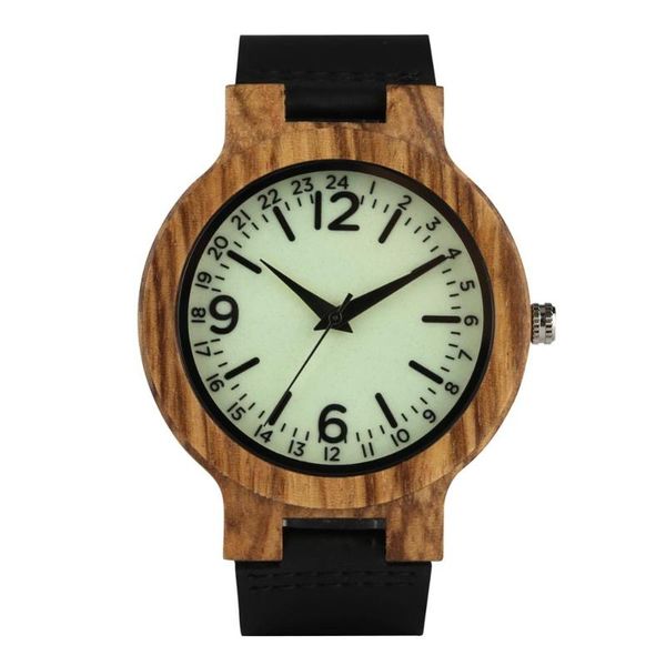 

luminous arabic numerals display mens wood watch black genuine leather casual wooden watches stylish clock gifts wristwatches, Slivery;brown