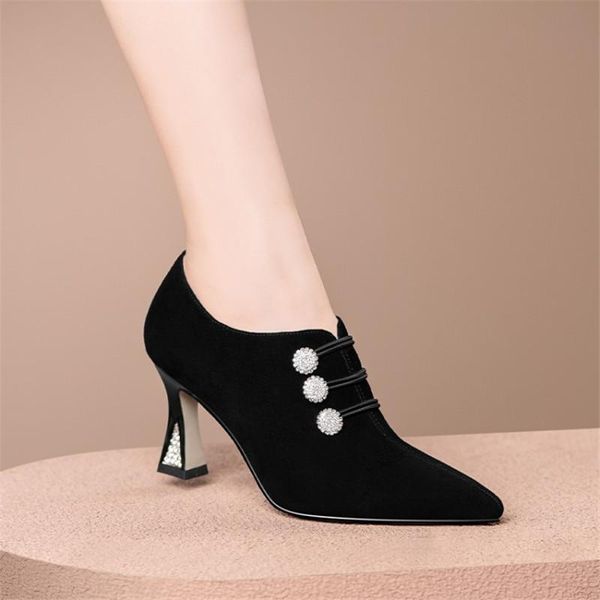 

dress shoes pxelena 2021 fall vogue crystal strange high heels women kid suede office lady work daily career pumps plus size 34-43, Black