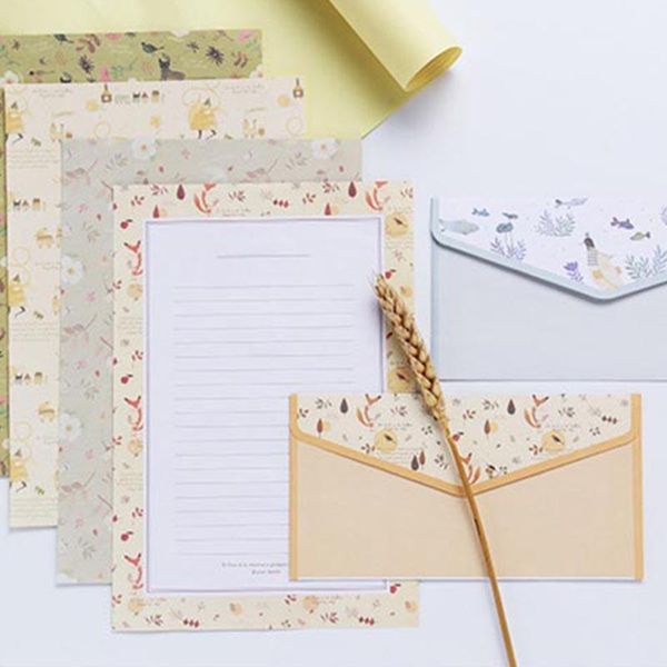 

gift wrap 2sets kawaii forest cartoon big size writing letter envelop beauty spring school office students paper envelope letters pad set