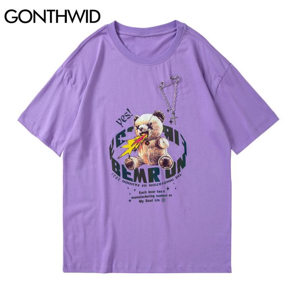 Gonthwid Tees Camiseta Streetwear Hip Hop 3M Reflexivo 3D Bear irritado Imprimir Manga Curta Tshirts Harajuku Punk Rock Tops Casuais C0315