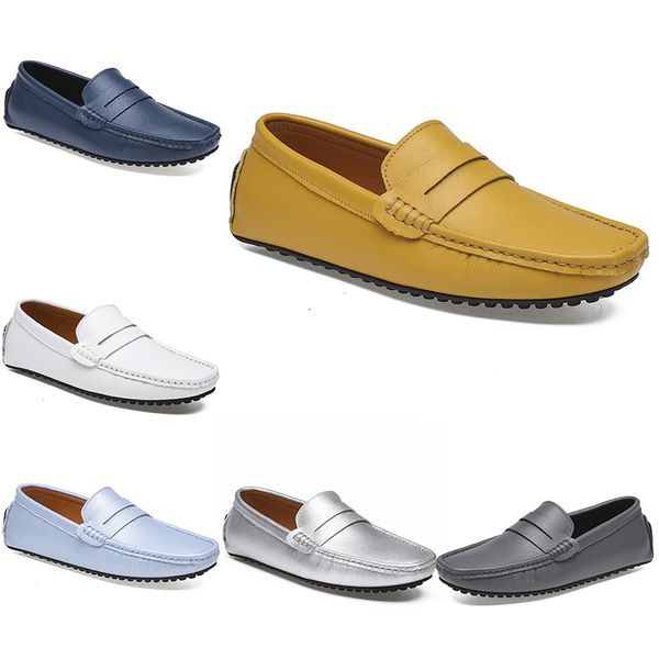 

2021 leather doudou men's casual driving shoes soft sole fashion black navy white blue silver yellow grey footwear all-match lazy cross