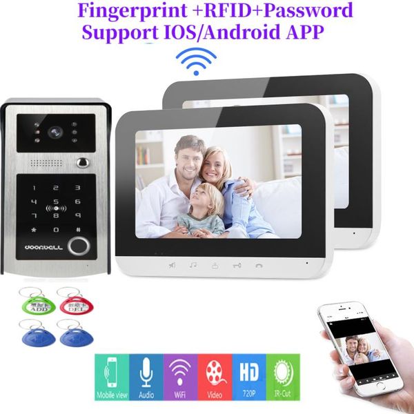 

video door phones wired 7" record screen 720p wifi intercom phone rfid code keypad doorbell camera tuya app remote unlock