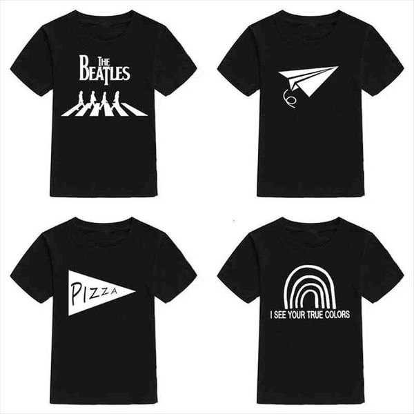 

summer baby girl t shirt kids clothes boys fashion pizza rainbow print short sleeve children, Blue