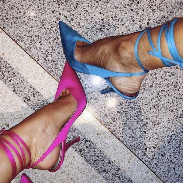 

dress shoes spring 2021 style pointed toe high heel strap women's evening party, Black