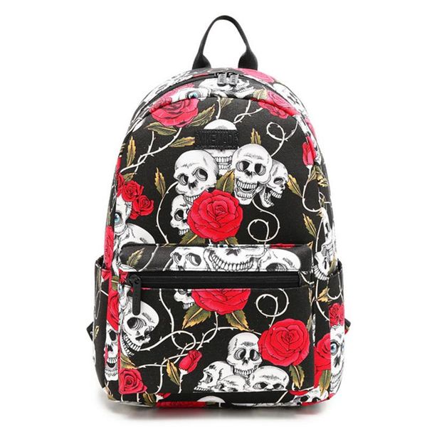 

backpack women girl skull rose flower printing punk school for teenage girls 14 inch lapbags kawaii bookbag daily bag