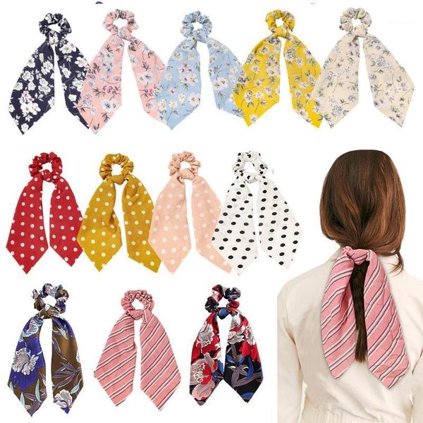 

fashion floral print scrunchie elastic hair band for women scarf bows rubber ropes girls korea ties accessory1