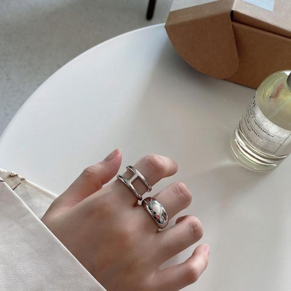 

cluster rings 1pc ins authentic s925 sterling silver fine jewelry glossy smooth circular arc & band ring long tlj1113, Golden;silver