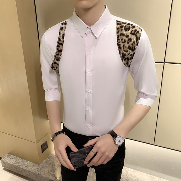 

t shirts summer leopard printouts all game half-sleeve men's casual fine fit streetwear/club tuxedo blouse uqmd, White;black