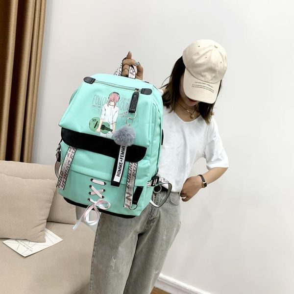 

canvas usb school for bags girls teenagers backpack women bookbags black large capacity middle high college teen schoolbag