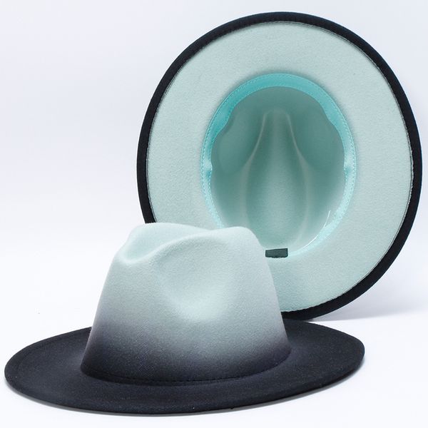

panamas cap women fedora felted hats for men gradient color wide brim blue red luxury casual outdoor men jazz fedoras, Blue;gray