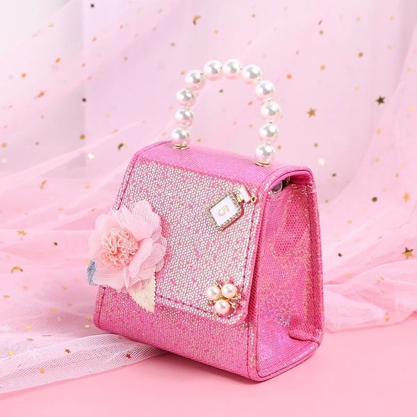 Borsa da bambina Borsa a tracolla leggera Pochette con fiori 3D con tracolla a catena