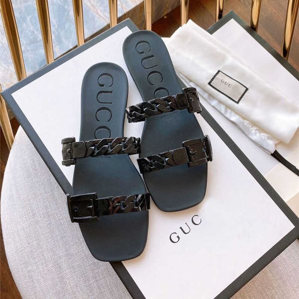 

2021 slippers women's jelly candy color chain anti slip wear resistant square beach sandals for summer outing[finished on may 6] zlh, Black