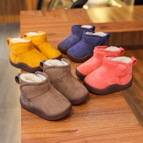 

boots kids shoes winter boys girls snow children fashion plush warm ankle baby soft bottom outdoor blue yellow, Black;grey