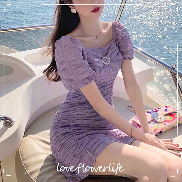 

chic korean style bow design vintage mini dresses women casual short sleeve basic elegant dress beach summer office lady 210521, Black;gray