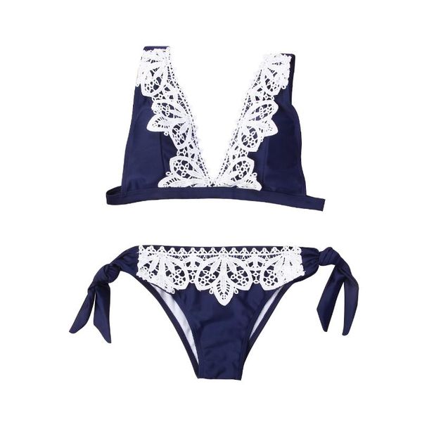

one-piece suits 2021 womens ladies summer lace v-neck swimsuit swimwear e bandage padded push-up bikini set bathing suit beachwear