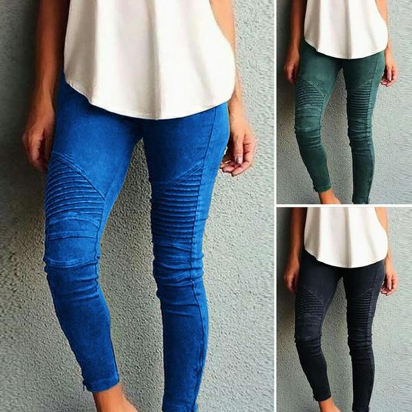 

women's pants & capris women fashion solid color elastic waistband slim skinny pencil pant trouser, Black;white