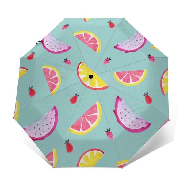 

umbrellas wind resistant folding automatic umbrella women auto tropical exotic fruit watercolor windproof rain for men parasol