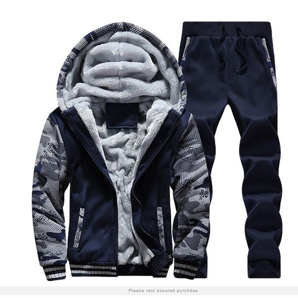 

men's tracksuits tracksuit winter casual inner fleece thick 2 pieces hooded jacket+pant windproof warm outwear oversized men clothing, Gray