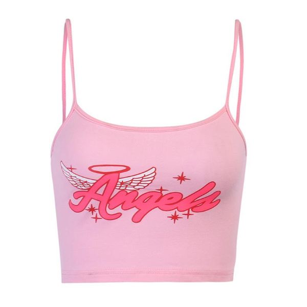 

women's tanks & camis letter angel print fashion girls slim sling y2k crop tank women summer sweet backless cotton streetwear vest, White