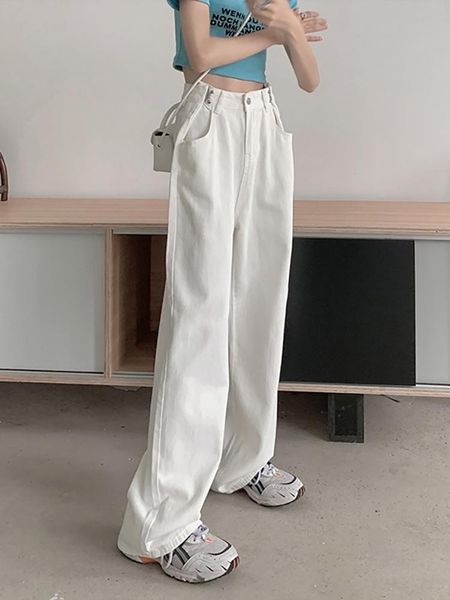 

women's pants & capris white children's jeans summer thin 2021 high waist wide leg loose floor, Black;white