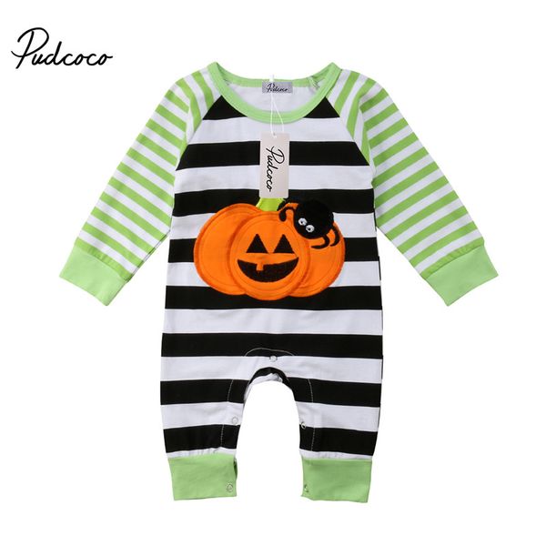 

0-18m baby boys girls romper halloween autumn full sleeve striped printing one-pieces jumpsuits playsuits casual kids wear, Blue