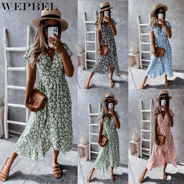 

ethnic clothing wepbel women summer elegant floral print long dress ladies fashion short sleeve v neck sweat daisy, Red