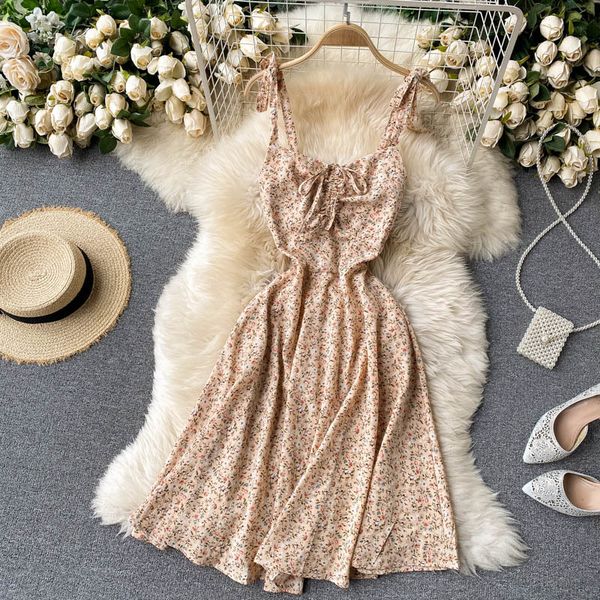 

two piece dress foamlina summer lace-up spaghetti strap sleeveless floral print casual women boho style beach party sundress, White
