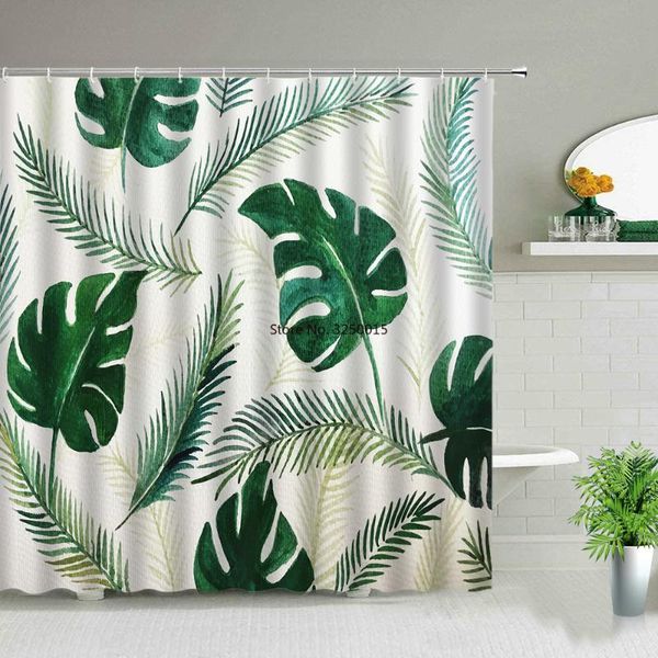 

shower curtains white fabric farmhouse flower green tropical leaf bird rose floral plant scenery bathroom curtain set with hooks