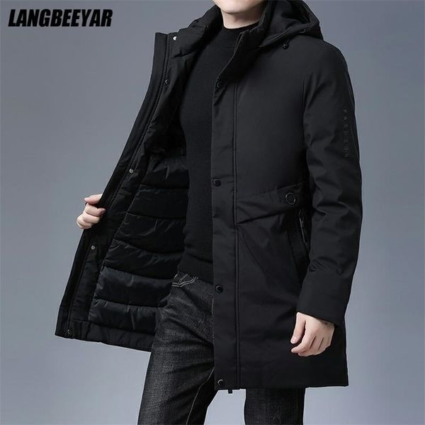 

padded brand casual fashion thick warm men long parka winter jacket with hood windbreaker coats mens clothing 211129, Black