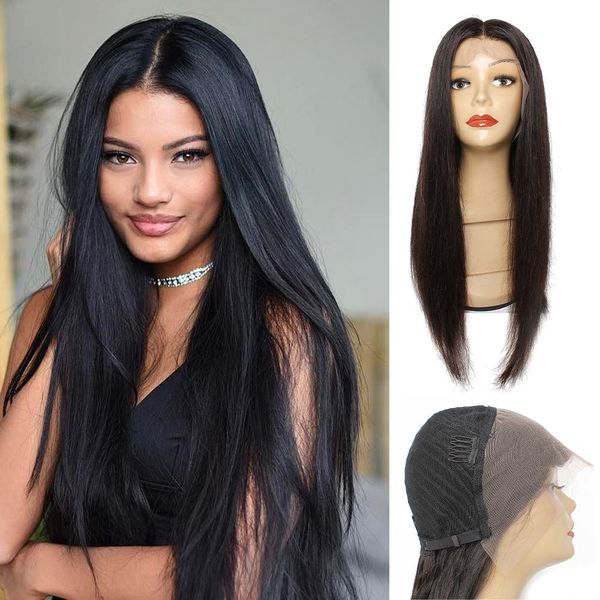 

28 inches of brazilian remi human hair before pre-drawn lace frontal wig natural color silky straight cuticle alignment, Black