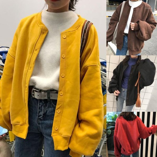 

women's jackets 9s autumn and winter short coat fashion women cardigan pure color long sleeve loose 2021 @8, Black;brown