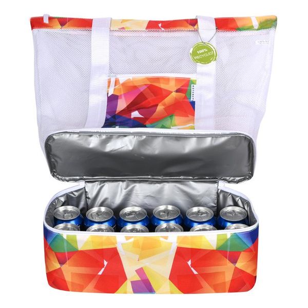 

storage bags mesh beach bag, large capacity zipper tote bag with detachable insulated picnic cooler