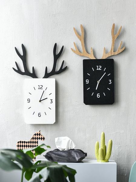 

wall clocks creative nordic style animal clock log cartoon living room porch decoration wooden antler sticker