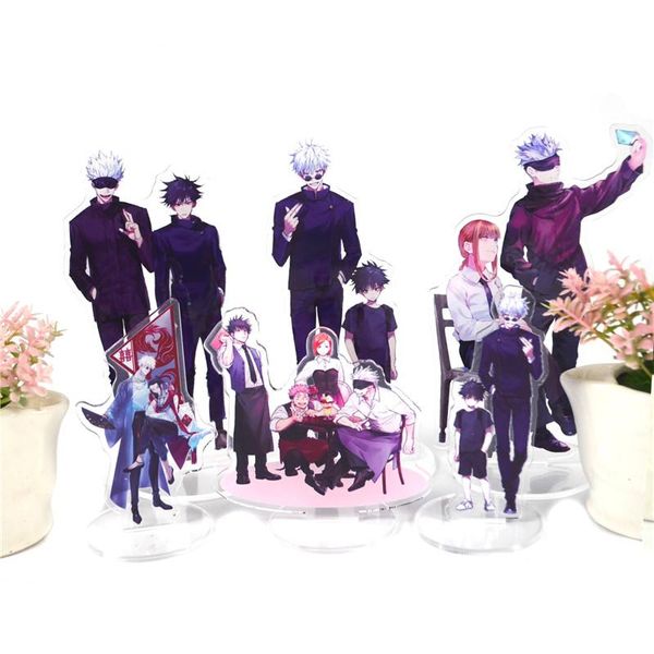 

keychains anime jujutsu kaisen cosplay satoru gojo acrylic stands yoji itadori sakuna megumi character model desk decor fans collection, Silver