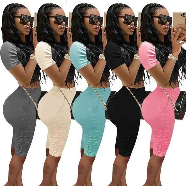 

summer sets solid lady two pieces tracksuits short sleeves t shirt + shorts home sports casual outfits, White