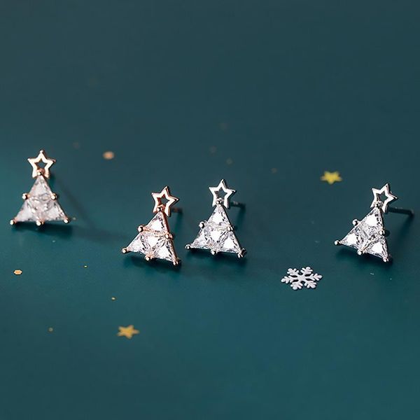 

trustdavis genuine 925 sterling silver christmas tree dazzling cz stud earrings for women valentine's day fine jewelry ds646, Golden;silver