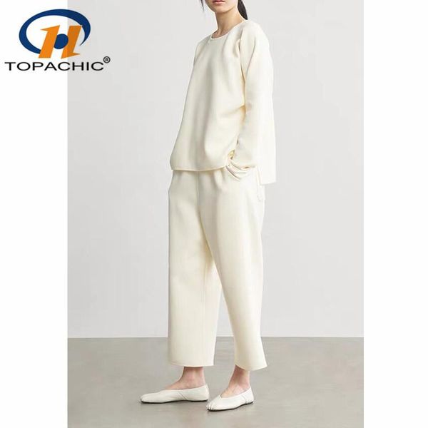 

3.14 spring zipper o-neck long sleeve sweatshirts or waist wide-leg pants set women women's two piece, White