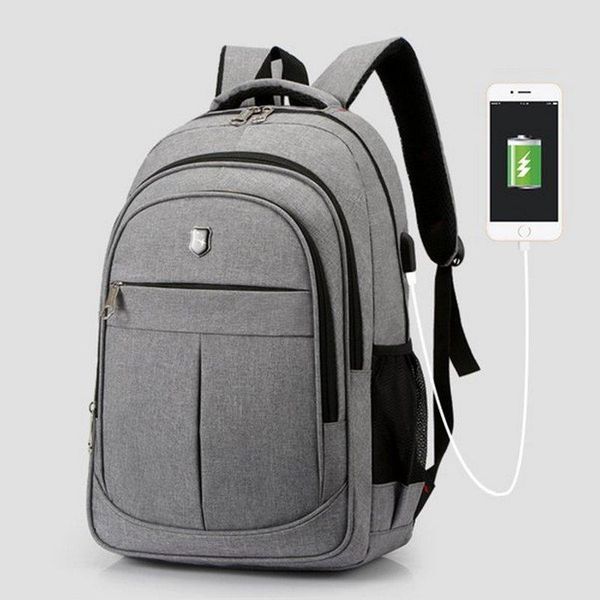 

backpack large capacity men school bags teenage boys oxford gray usb charging bagpack middle student high college backbag big