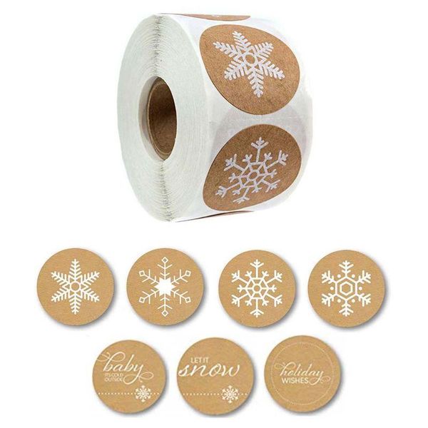 

gift wrap k3na 500pcs/roll round kraft 7 styles christmas snowflake stickers seal labels scrapbooking stationery decoration