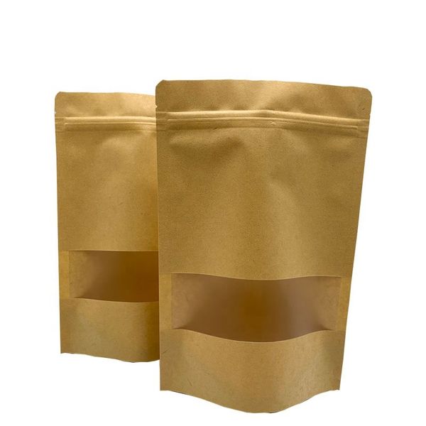 

10*15cm thicken brown kraft bag with window stand up pouch ziplock smell proof paper bags for tea coffee snacks dhl ups free