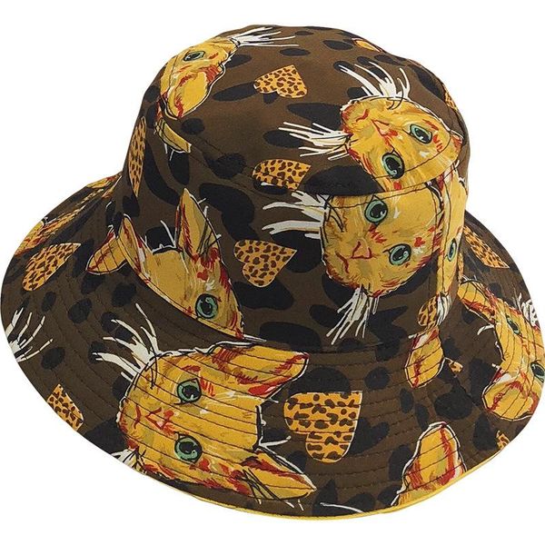 

wide brim hats summer bucket hat leopard cat printed reversible fisherman cap sun protection two sides wear, Blue;gray