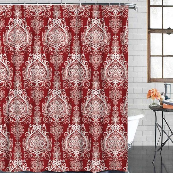 

shower curtains classical baroque pattern red curtain decor with hooks waterproof