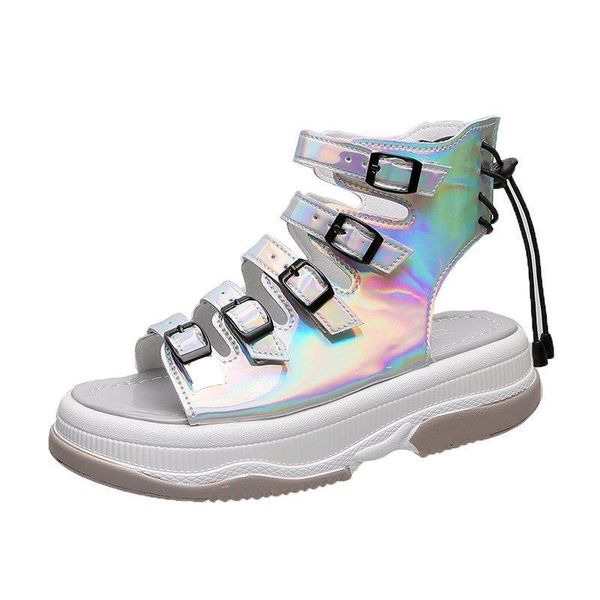 

sandals laser bright surface high women summer shoes platform 2021 female casual shoe, Black