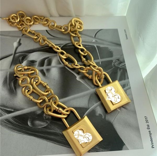 

2021 new arrivals european and american fashion heavy industry thick chain lock necklace personalized retro letter lock pendant bracelet ear, Silver