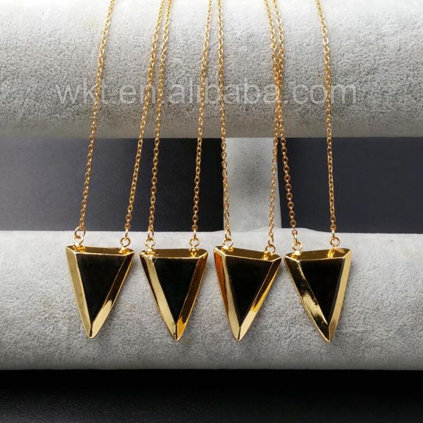 

pendant necklaces wt-n915 natural brown crystal necklace with gold color unique design triangle shape quartz stone jewelry, Silver